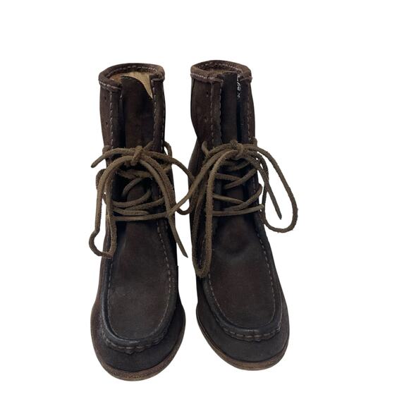 Frye Brown Suede Distressed Parker Moc Short Lace Up Ankle Boots Womens 6.5 - Picture 3 of 8